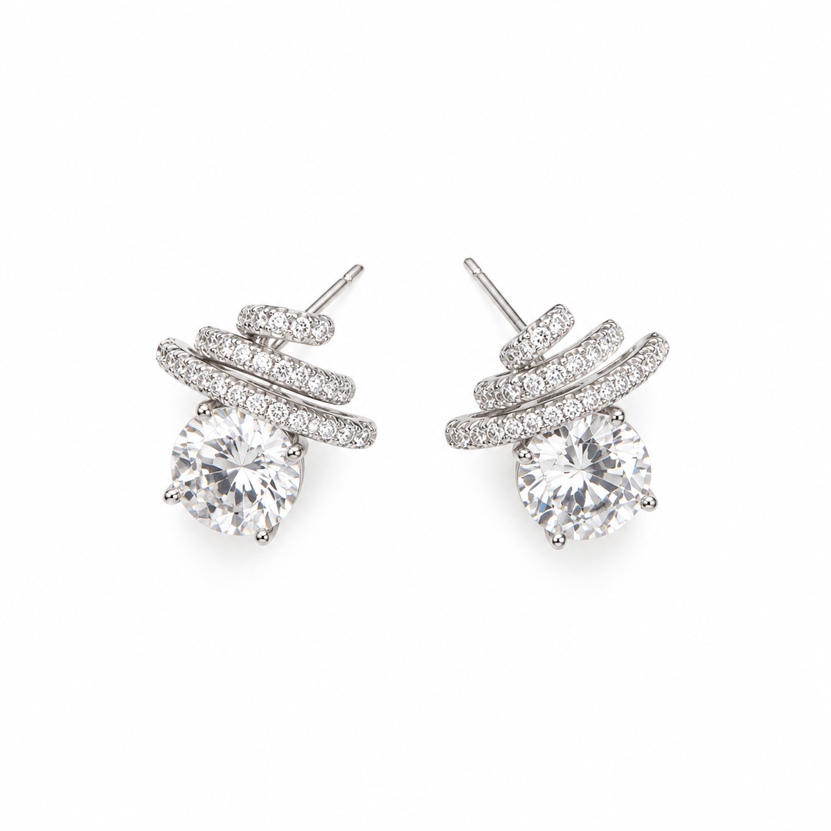 Silver Spiral Spark Earrings