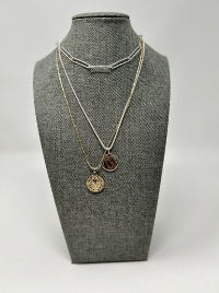 Silver And Gold Chain With Patron Saint Double Sided Charm Necklace
