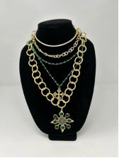 Gold Link Necklace With Gold And Crystal Charm