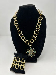 Gold Link Necklace With Gold And Crystal Charm