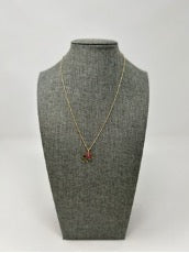 Gold beaded “M” Initial With Pink Stone Necklace