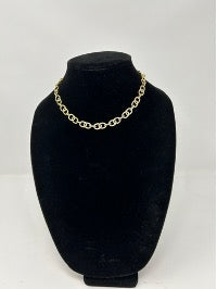 Gold Linked Necklace Half With Crystals